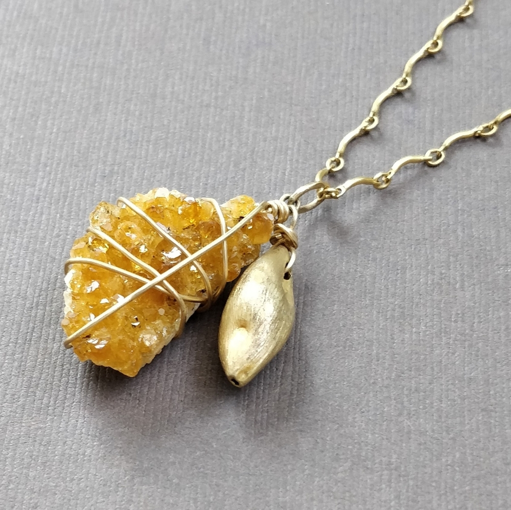 Raw Citrine Druzy 14k gf Necklace